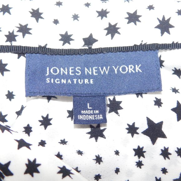 Jones New York Womens L White Black Star Blouse - Picture 2 of 15